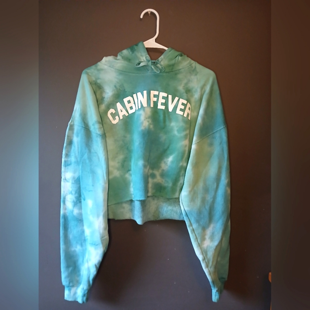 CABIN NEVER WOMEN'S 2X BLUE AND GREEN TIE DYE LONG SLEEVE HOODIE 💚